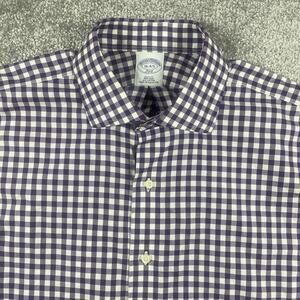 Brooks Brothers Dress Shirt Mens 16 4 5 Slim Fit Non Iron Gingham Plaid Purple